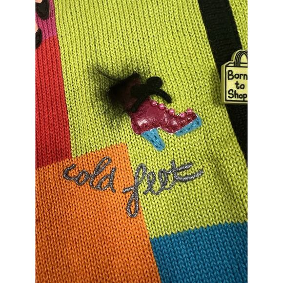 Colorful Cardigan Christina Rotelli Women’s Size Large Vintage “I Love Shopping” - Picture 7 of 15